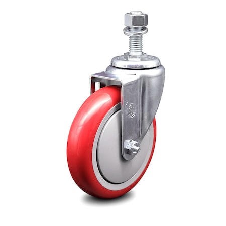 Service Caster 5 Inch Red Polyurethane Wheel Swivel 1/2 Inch Threaded Stem Caster SCC SCC-TS20S514-PPUB-RED-121315